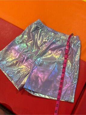 SHEIN Iridescent Holographic Bike Shorts - Silver with Purple & Blue Sheen